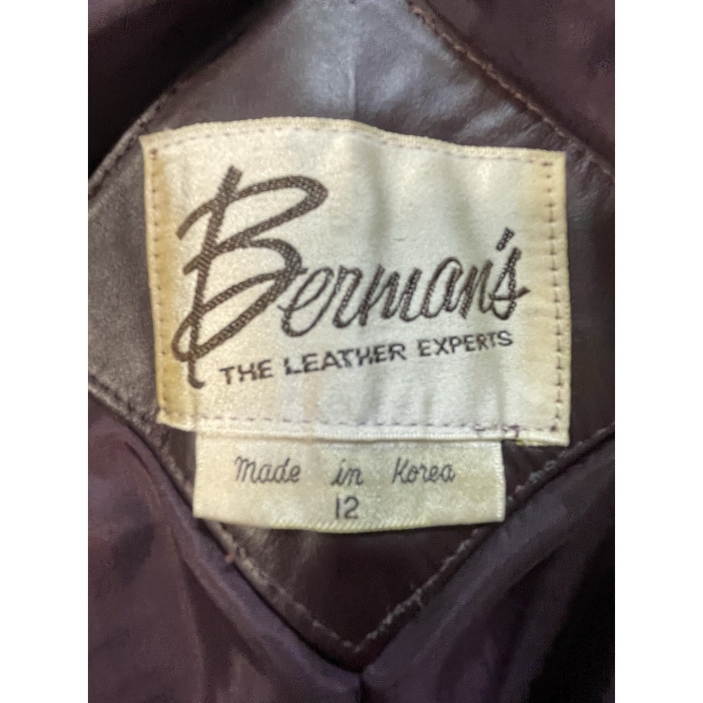 Vintage Berman's Maroon Leather Jacket Women's Sz 12 M/L Puff Shoulder Fitted - Picture 6 of 11